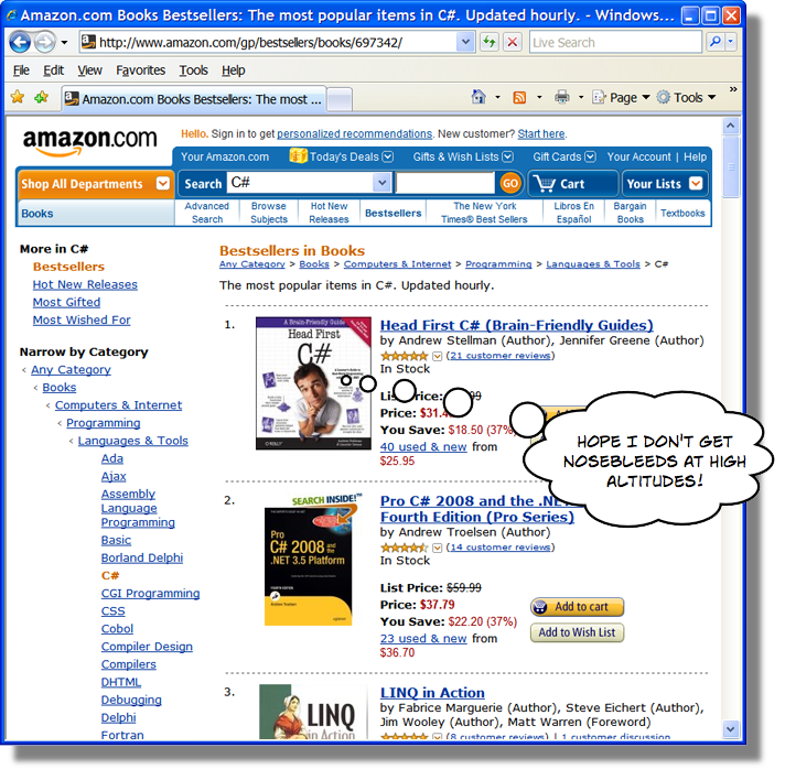 C# bestsellers on Amazon 14-Mar-2008