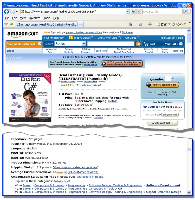 Head First C# details on Amazon 14-Mar-2008